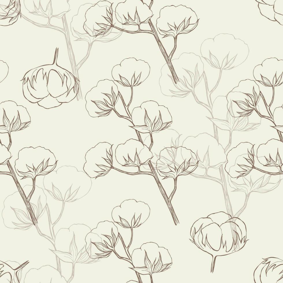 Seamless vector pattern with cotton flowers