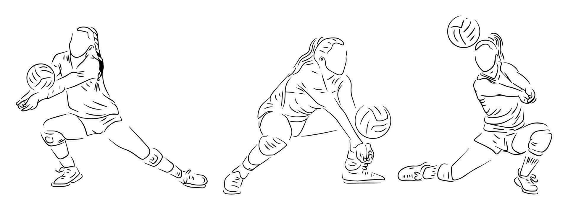 voleyball player holding a ball line art iustration vector