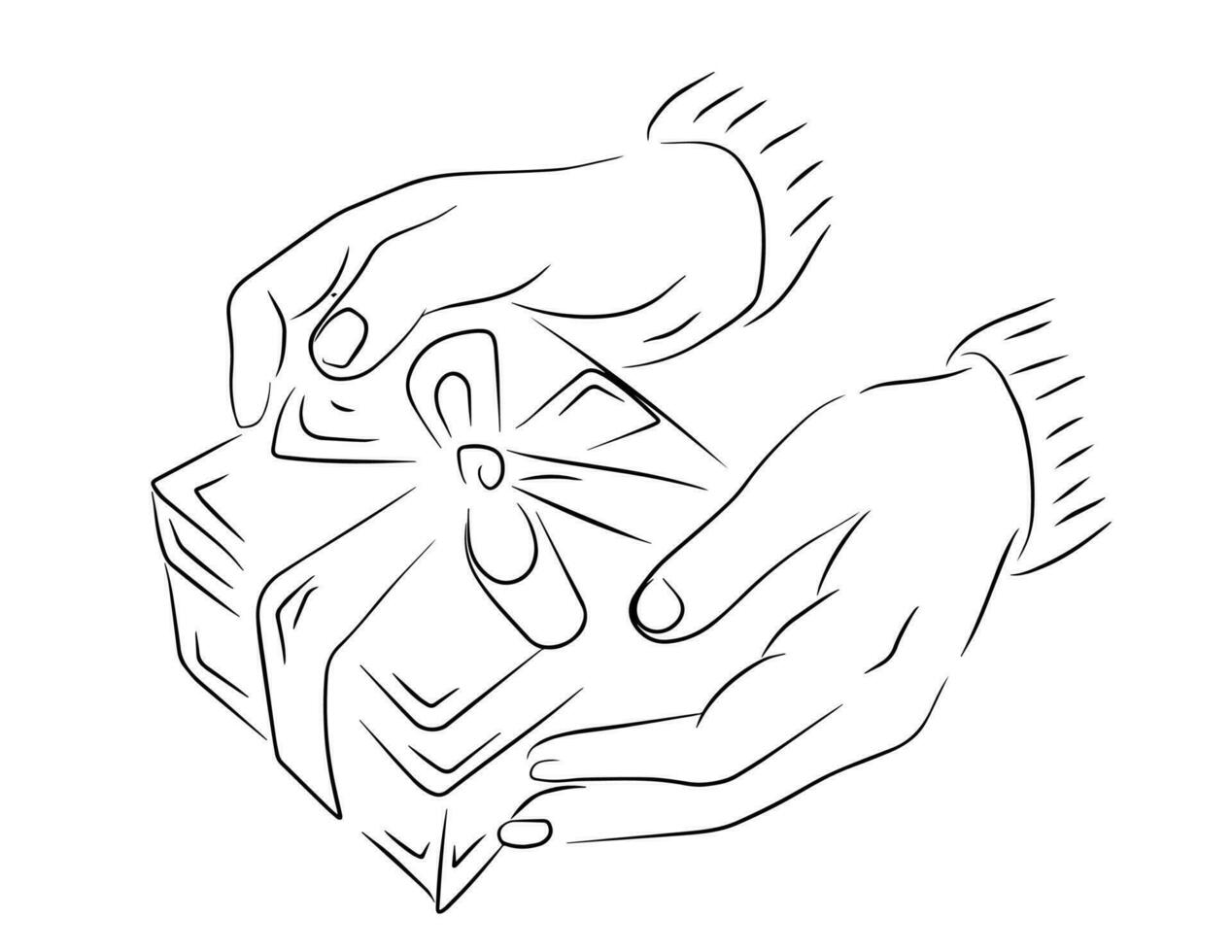 a hand holding giftbox line art silhouette illustration vector