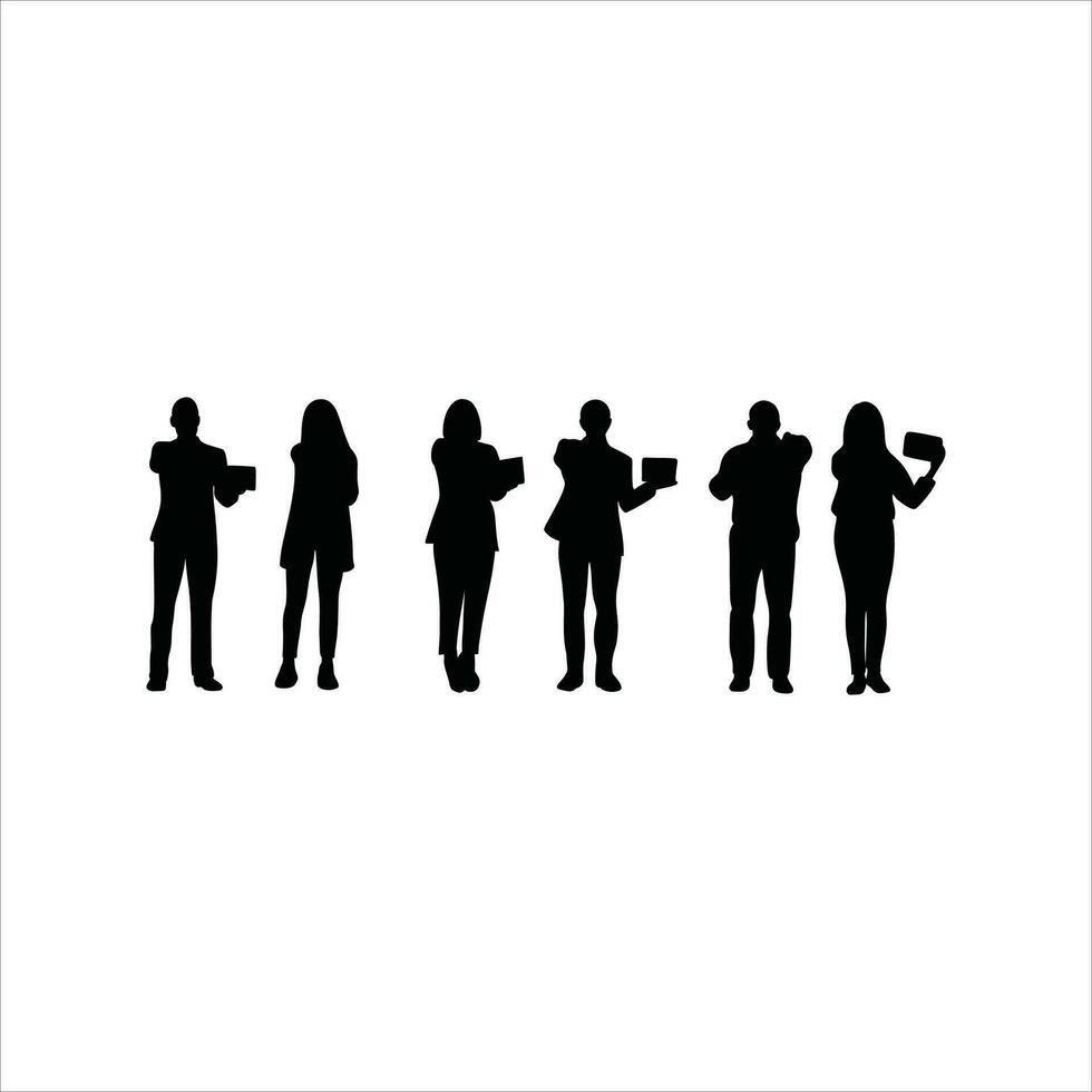 siluetas de personas trabajando grupo de en pie negocio personas vector eps 10