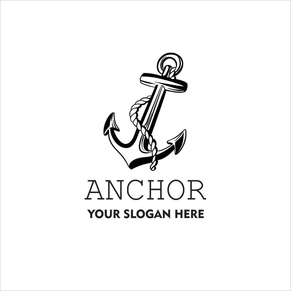 Marine retro element for logo with anchor, Nautical ship anchor isolated white background Vector illustration for marine design