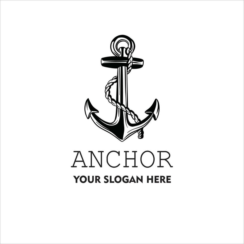 Marine retro element for logo with anchor, Nautical ship anchor isolated white background Vector illustration for marine design