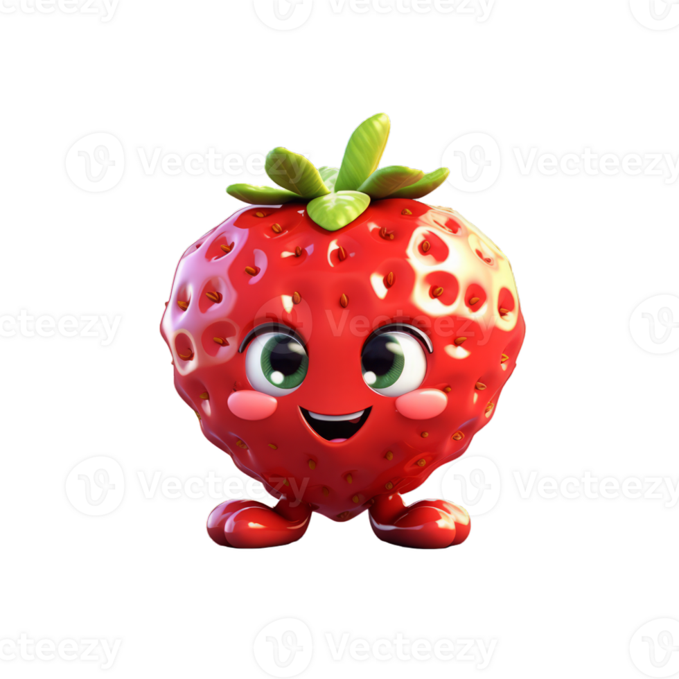 AI generated 3D Strawberry Character Mascot Isolated On Transparent Background png