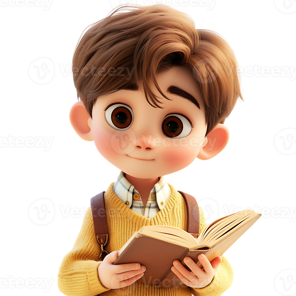 AI generated Boy Student Reading a Book png