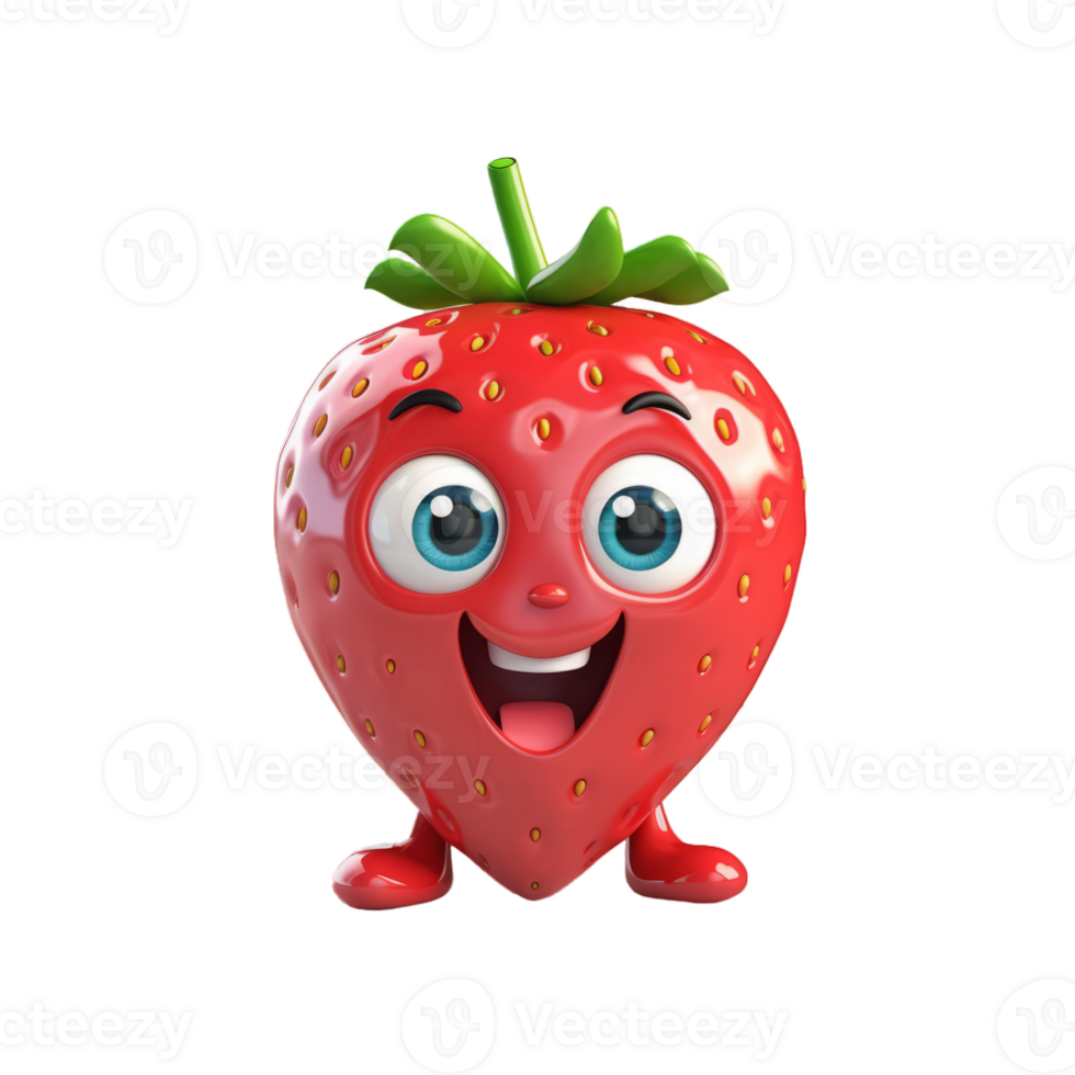 AI generated 3D Strawberry Character Mascot Isolated On Transparent Background png