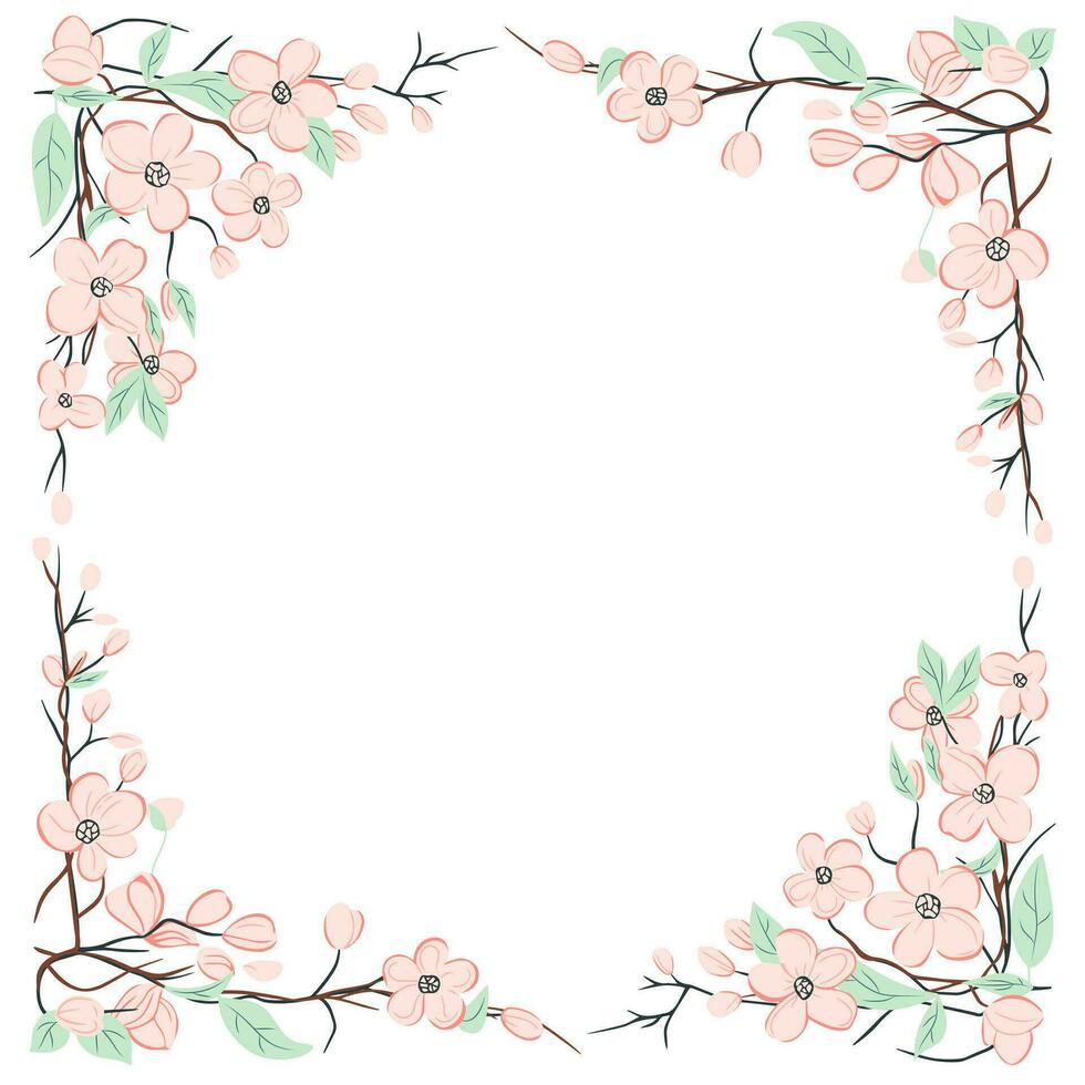 Trendy floral frame. Good for poster, card, invitation, flyer. Spring vector backgrounds with flowers