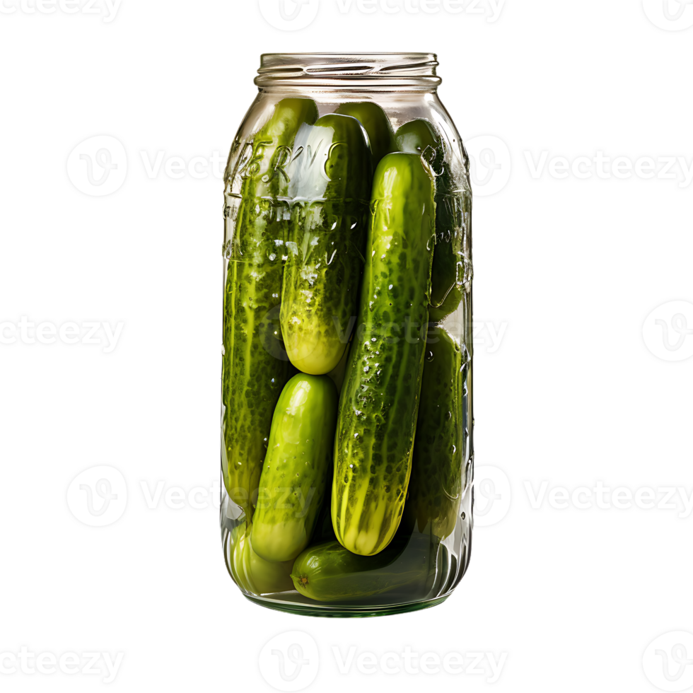 AI generated Preserved Green Pickles in Transparent Glass Jar png