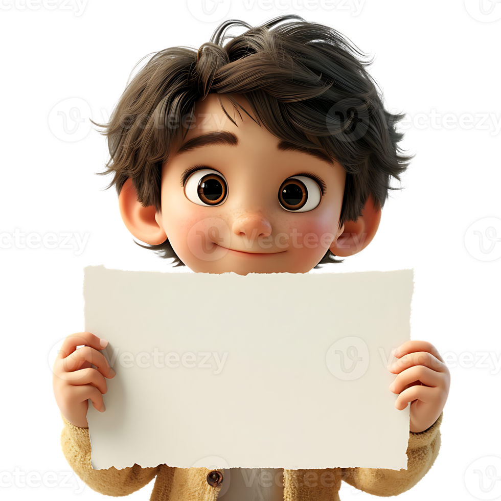 AI generated Cute boy holding empty paper png
