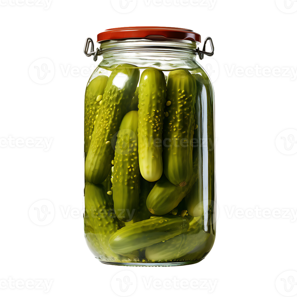 AI generated Preserved Green Pickles in Transparent Glass Jar png