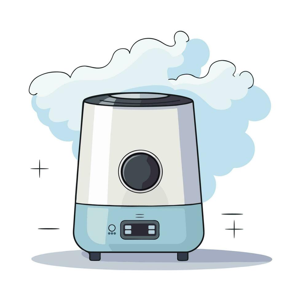 Cartoon humidifier for room, home, flat, office. Equipment, domestic, air purifier, vaporizer. Vector illustration for any design.