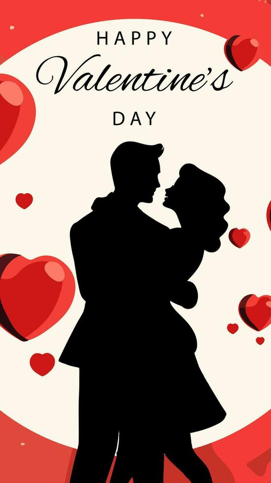 san valentin día saludo tarjeta, linda póster. vector ilustración de un negro silueta Pareja en amor. volantes, invitación, póster, folleto, bandera.