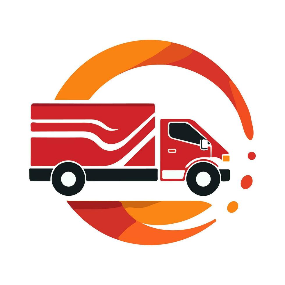 Delivery truck icon isolated on white background. Flat line cargo van moving fast. Fast shipping service logo. Vector illustration.