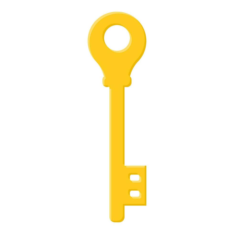 Yellow key isolated on white background. Cartoon style. Vector illustration for any design.