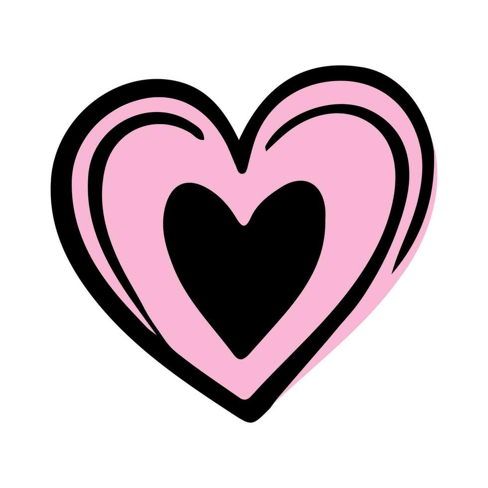 Pink doodle heart isolated on white background. Hand drawn love heart. Vector illustration for any design.