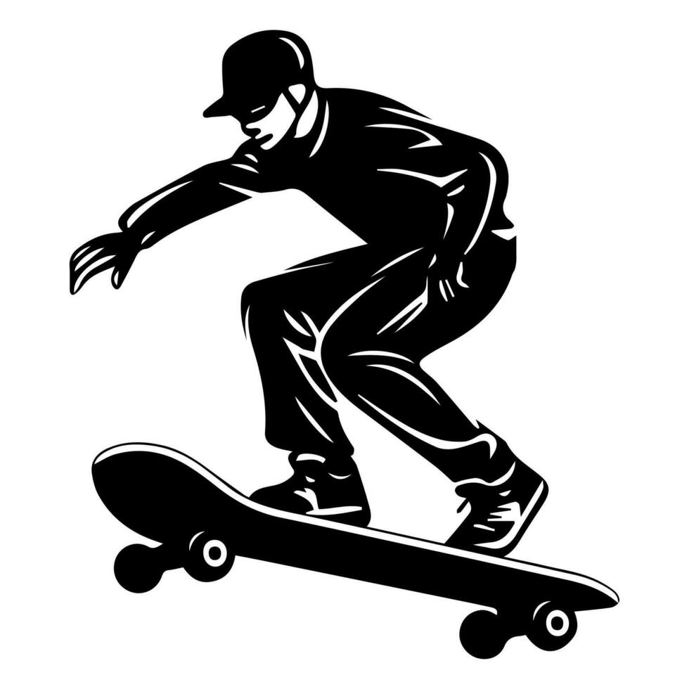 Skater silhouette isolated on white background. Skateboard. Vector illustration.