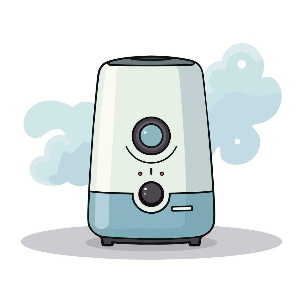 Cartoon humidifier for room, home, flat, office. Equipment, domestic, air purifier, vaporizer. Vector illustration for any design.