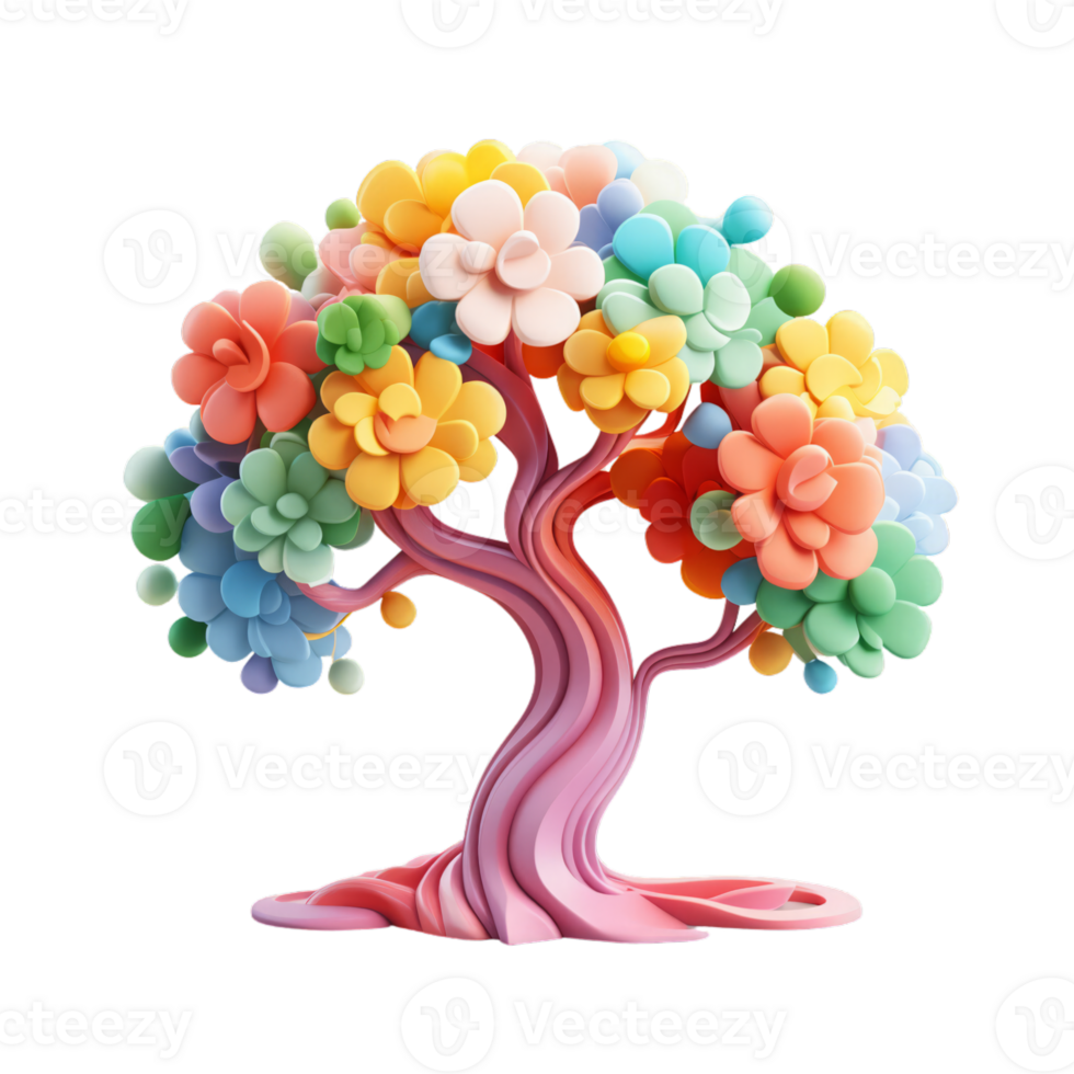 AI generated 3D Colorful Tree Isolated On Transparent Background png