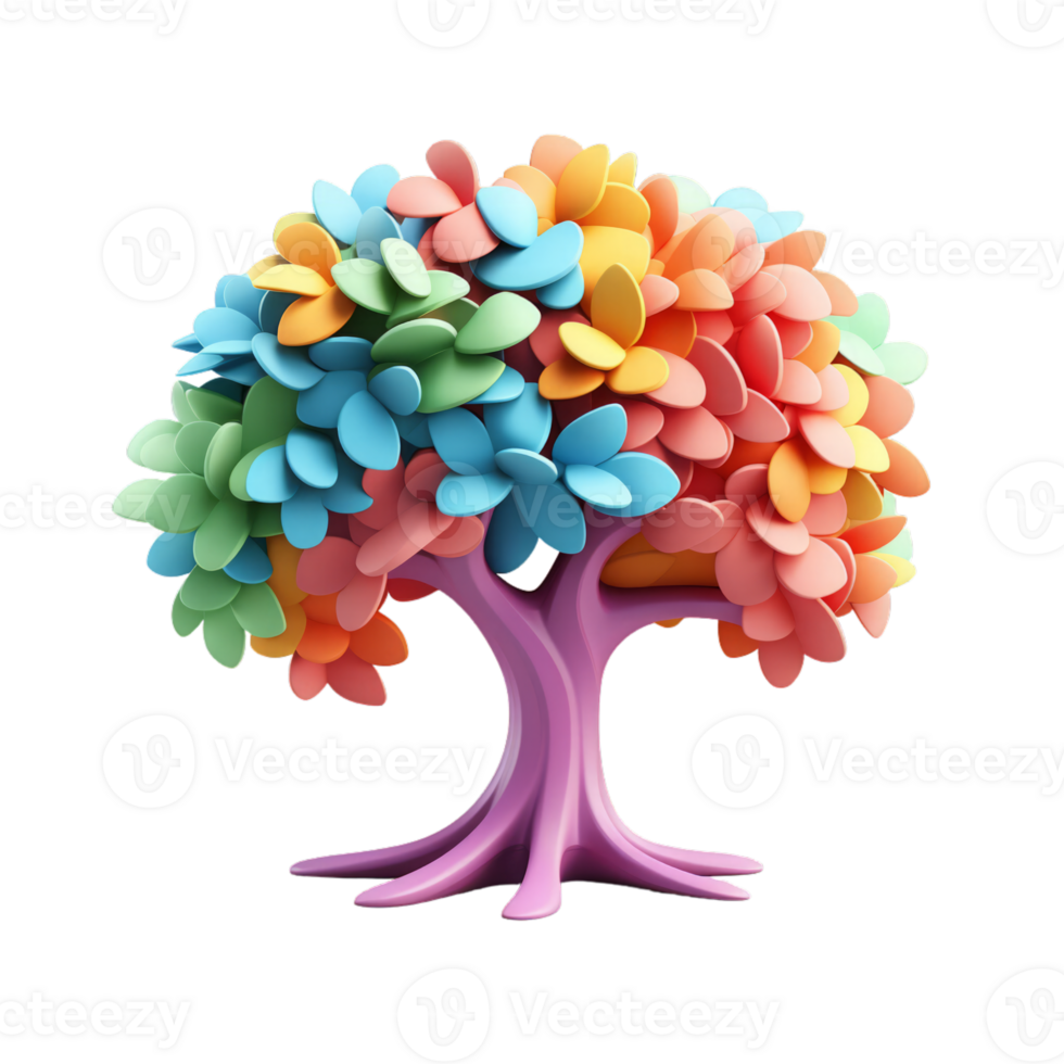 AI generated 3D Colorful Tree Isolated On Transparent Background png