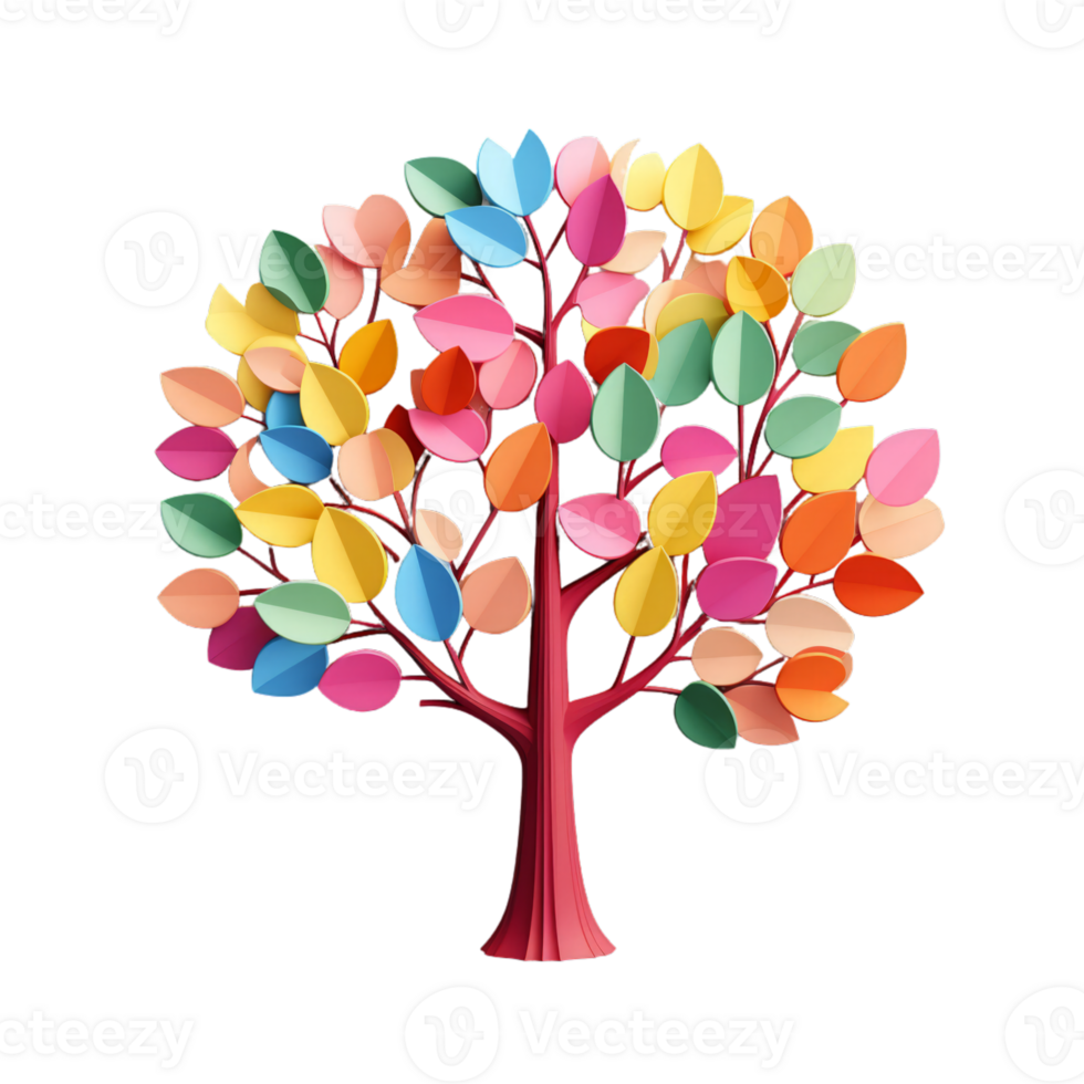 AI generated 3D Colorful Tree Isolated On Transparent Background png