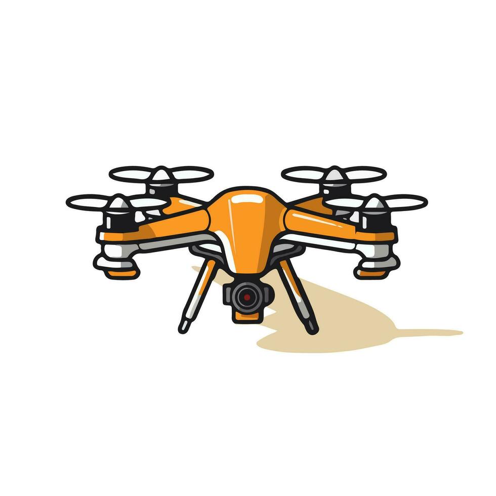 Quadcopter aerial drone with camera for photography,video surveillance or delivery isolated on white background. Cartoon style. Vector illustration for any design.