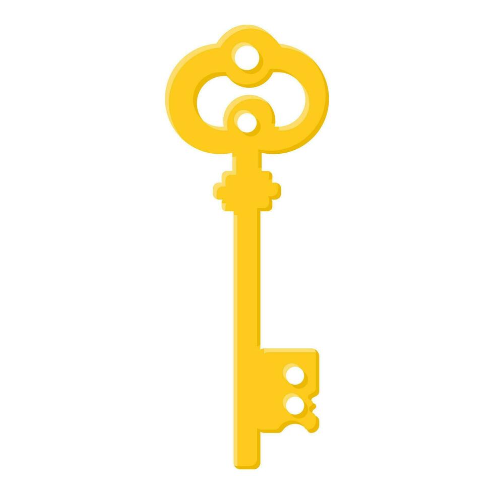 Yellow golden key isolated on white background. Cartoon style. Vector illustration for any design.