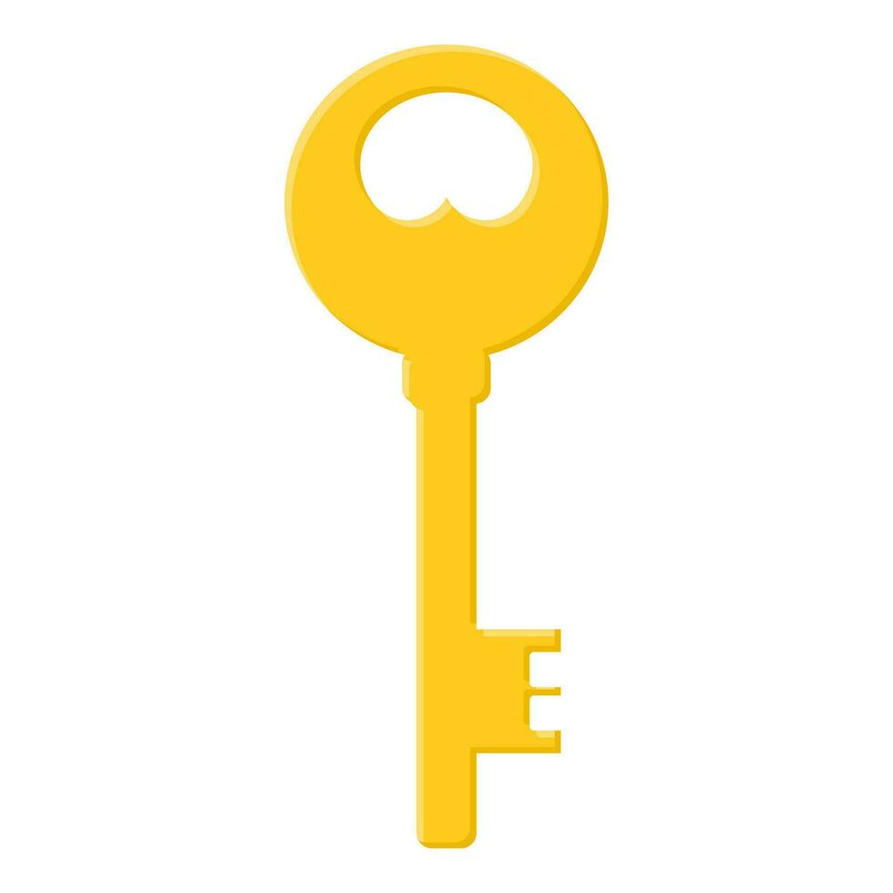 Golden key isolated on white background. Cartoon style. Vector illustration for any design.