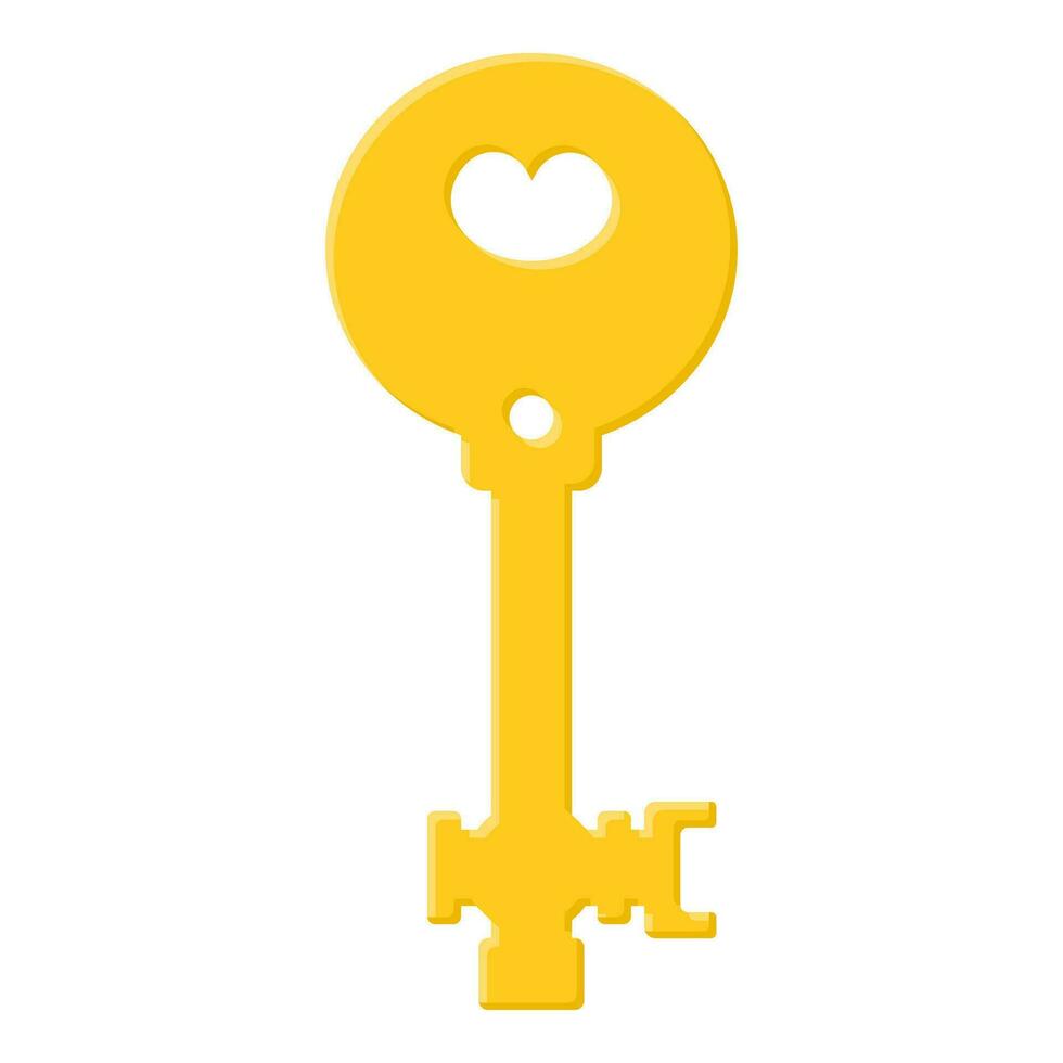 Yellow key isolated on white background. Cartoon style. Vector illustration for any design.