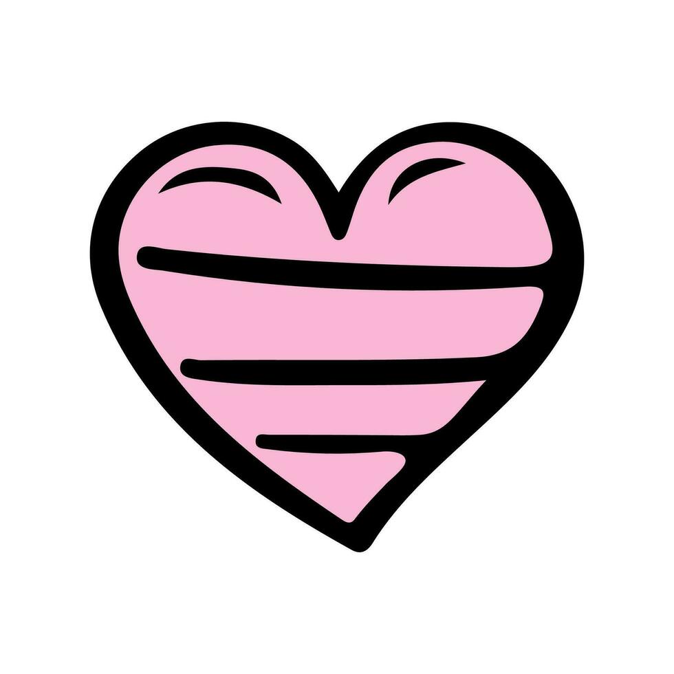 Pink sketch heart isolated on white background. Hand drawn love heart. Vector illustration for any design.