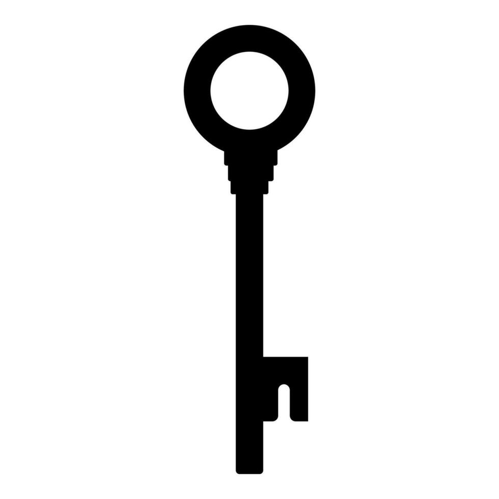 Old black silhouette door key icon isolated on white background. Vector illustration for any design.