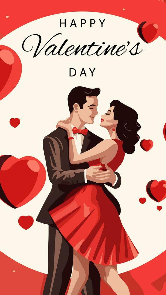 Valentines day greeting card, cute poster. Vector illustration of a couple in love. Flyer, invitation, poster, brochure, banner.