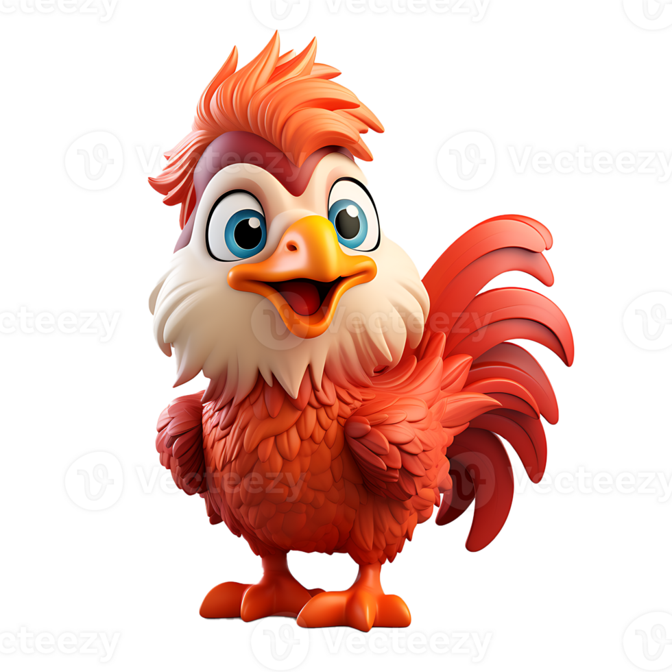 AI generated 3D Colorful Rooster Mascot Character Isolated On Transparent Background png