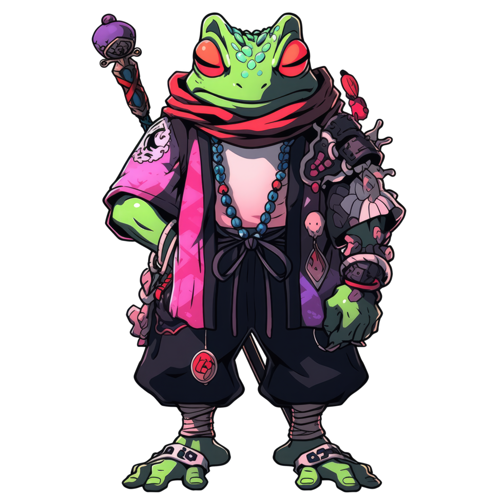 AI generated colorful frog illustration design with transparent background png