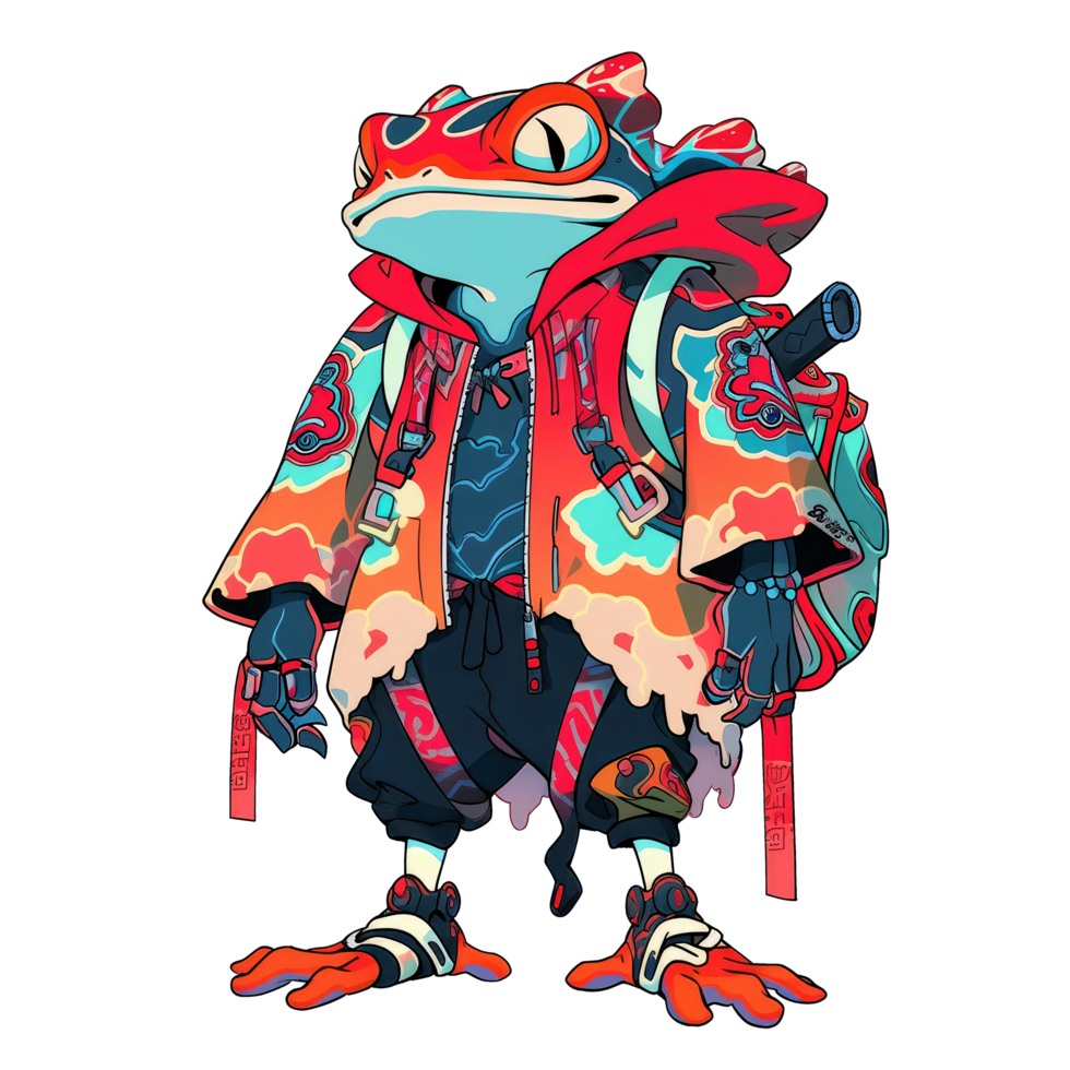 AI generated colorful frog illustration design with transparent