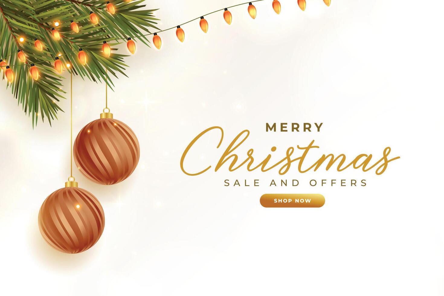 christmas sale banner with balls tree and festival lights vector