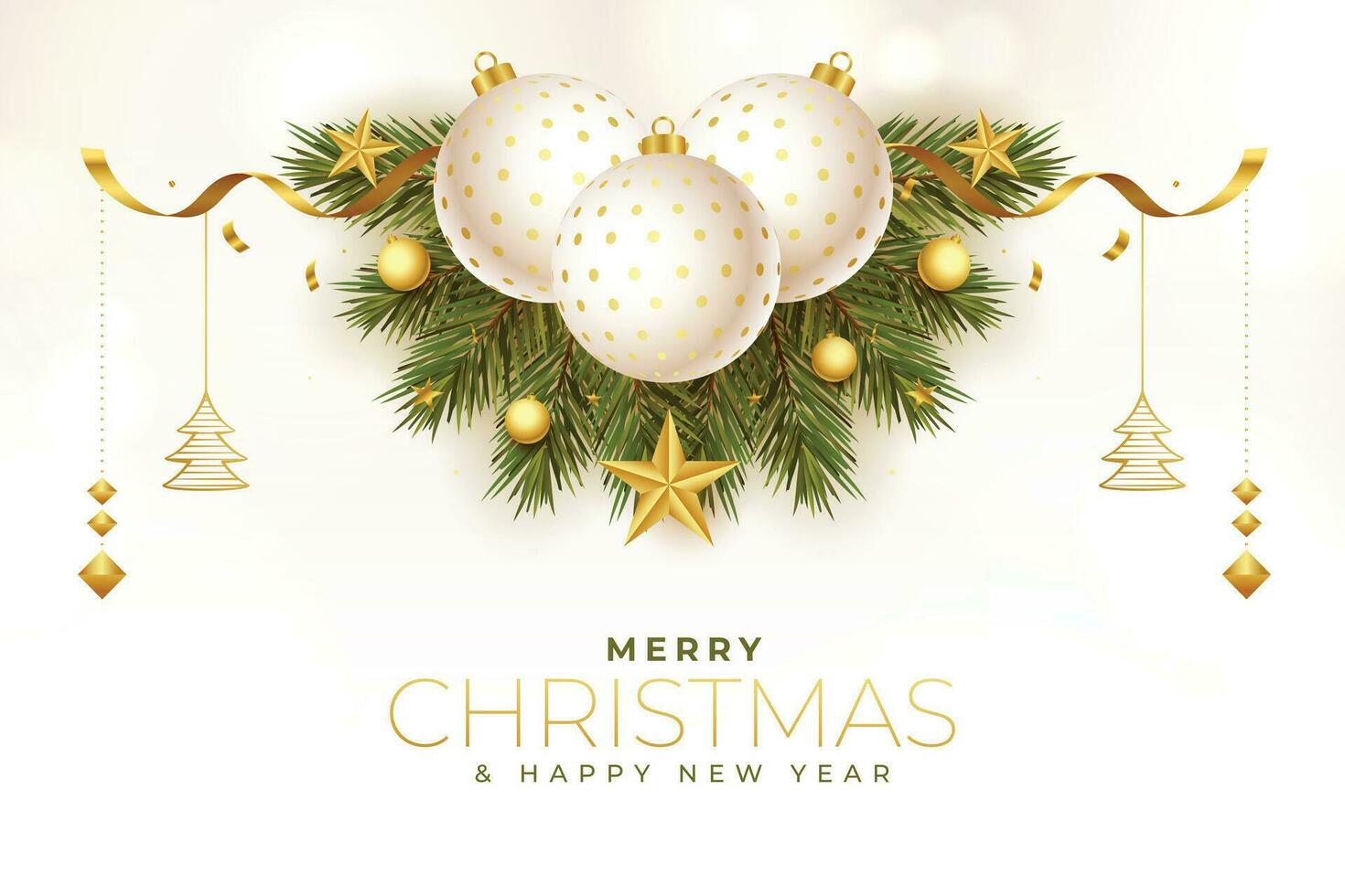 alegre Navidad fiesta festival tarjeta con 3d decorativo elementos vector