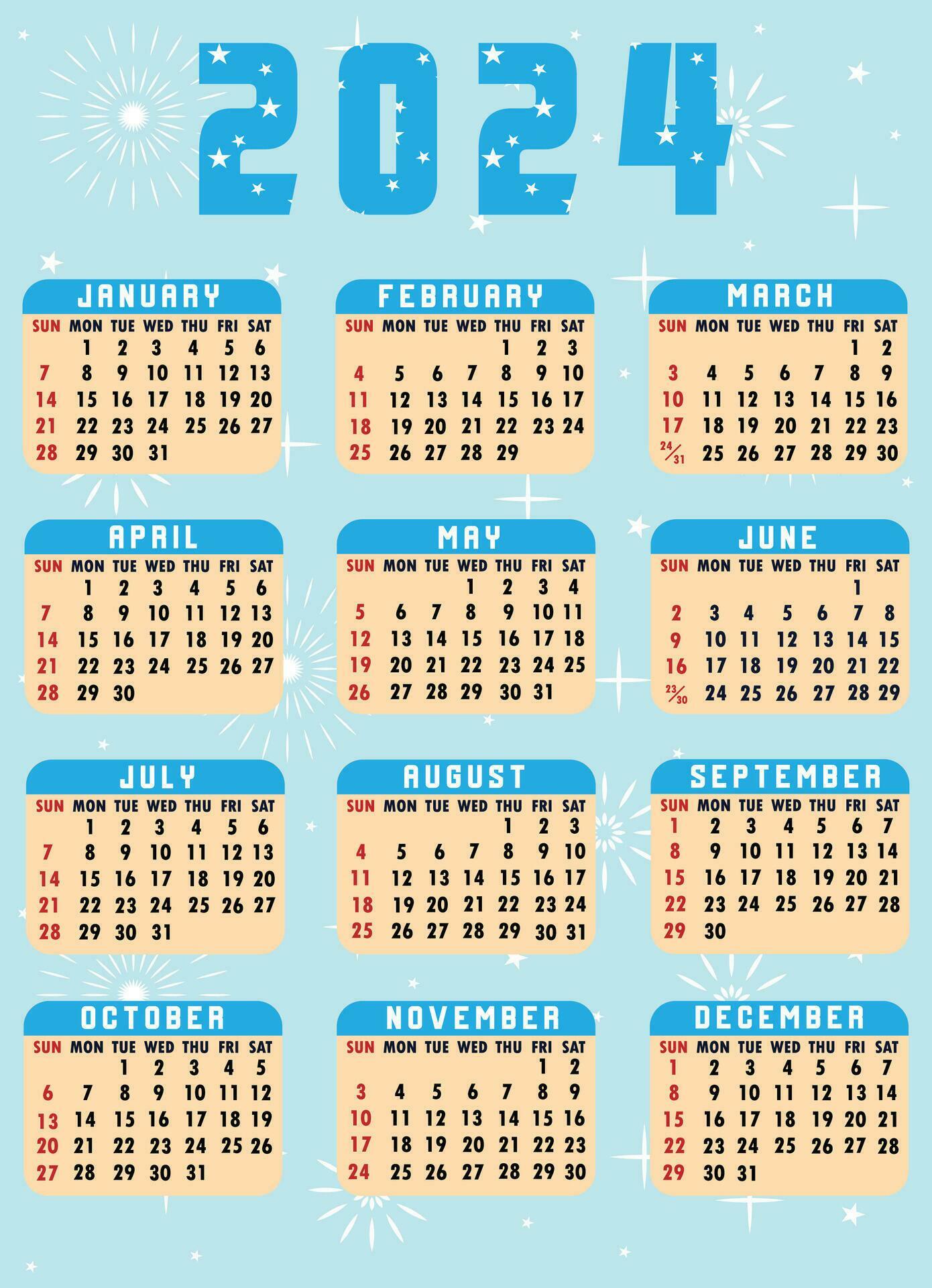 2024 New Calendar 36411697 Vector Art at Vecteezy