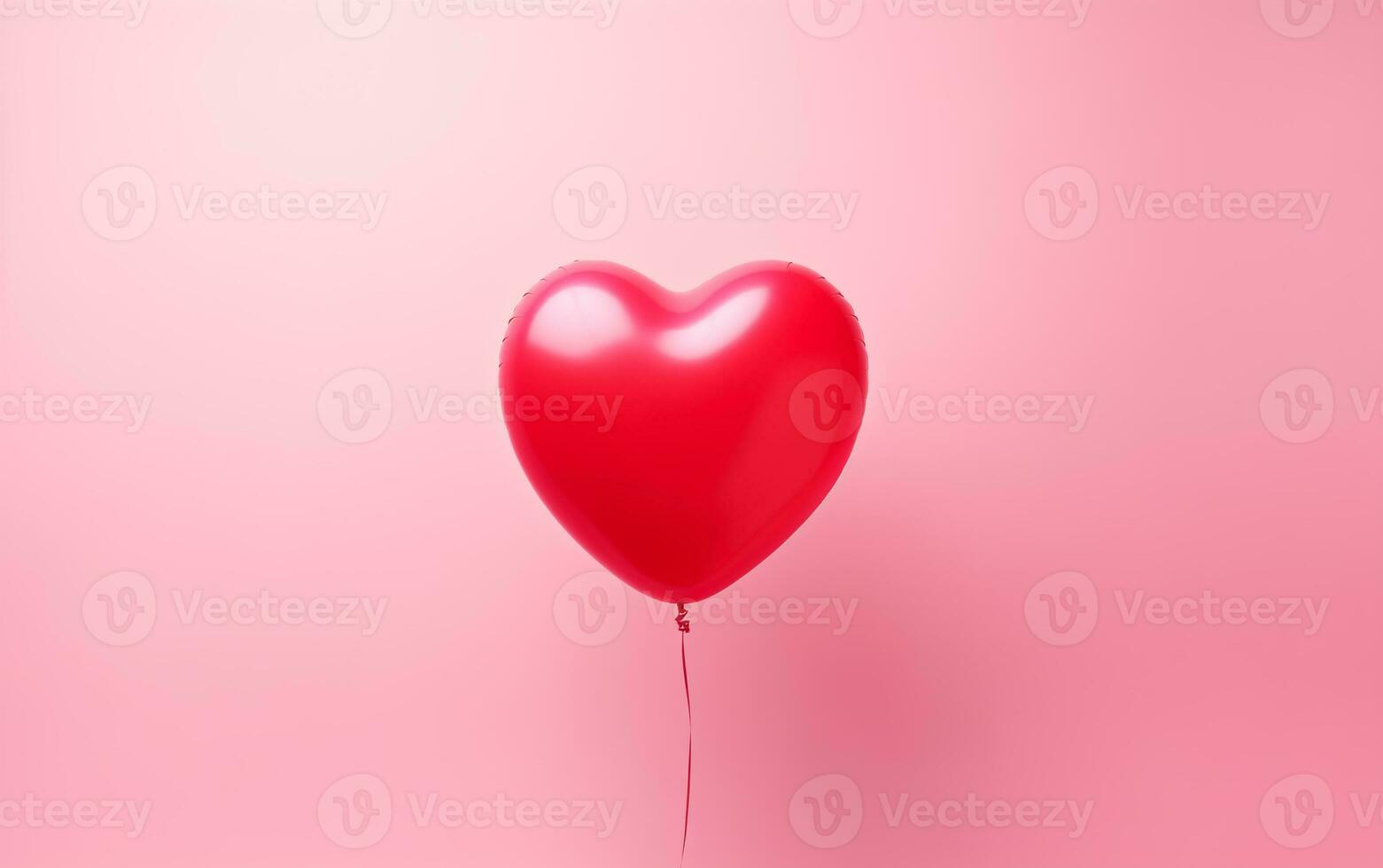 AI generated Romantic background with red heart shaped balloon on pink background.Valentines day photo