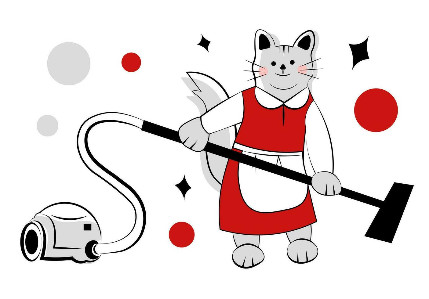 Cat with vacuum cleaner on white background vector