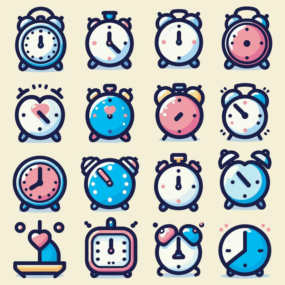 collection of simple 16 icons clock cute vector