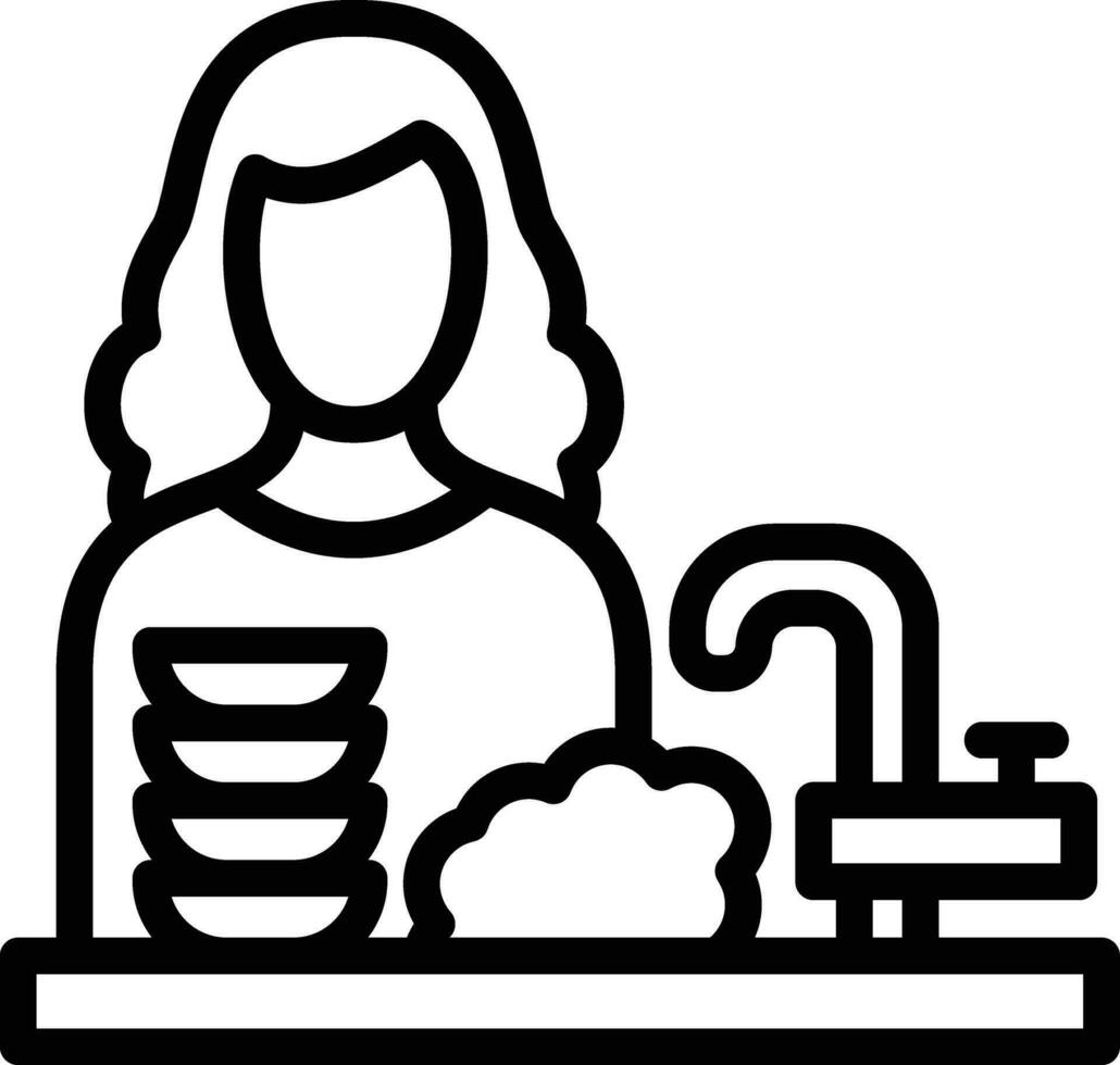 Woman Washing Dishes Vector Icon