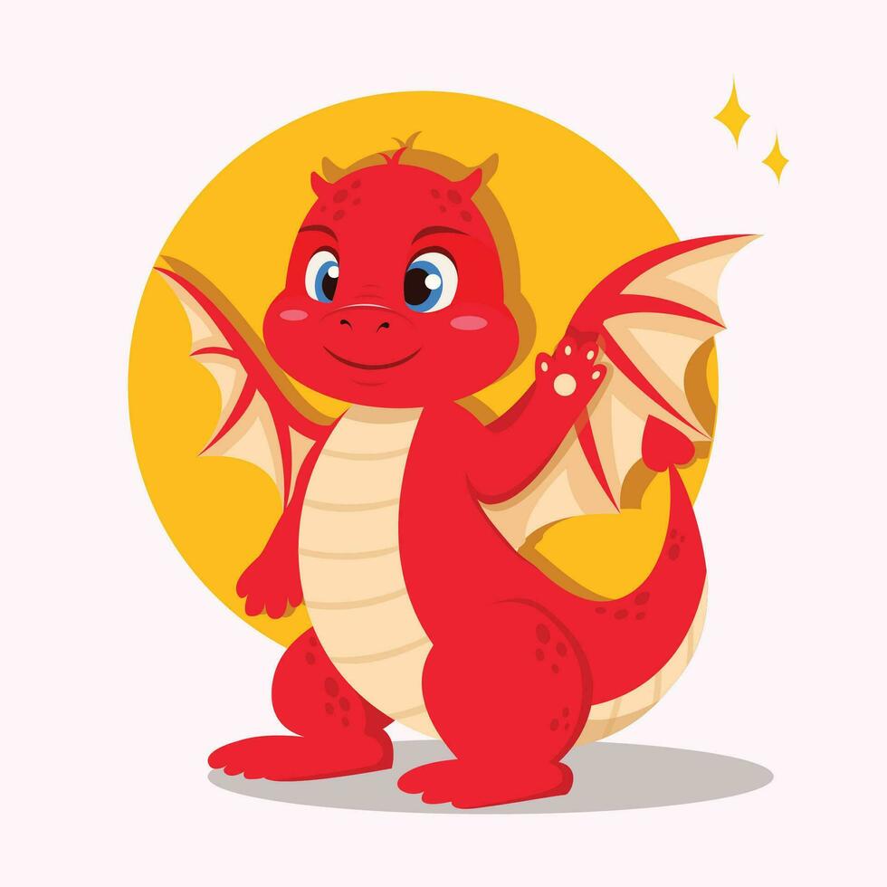 Vector New Year 2024 with a cute red Chinese dragon waving its paw