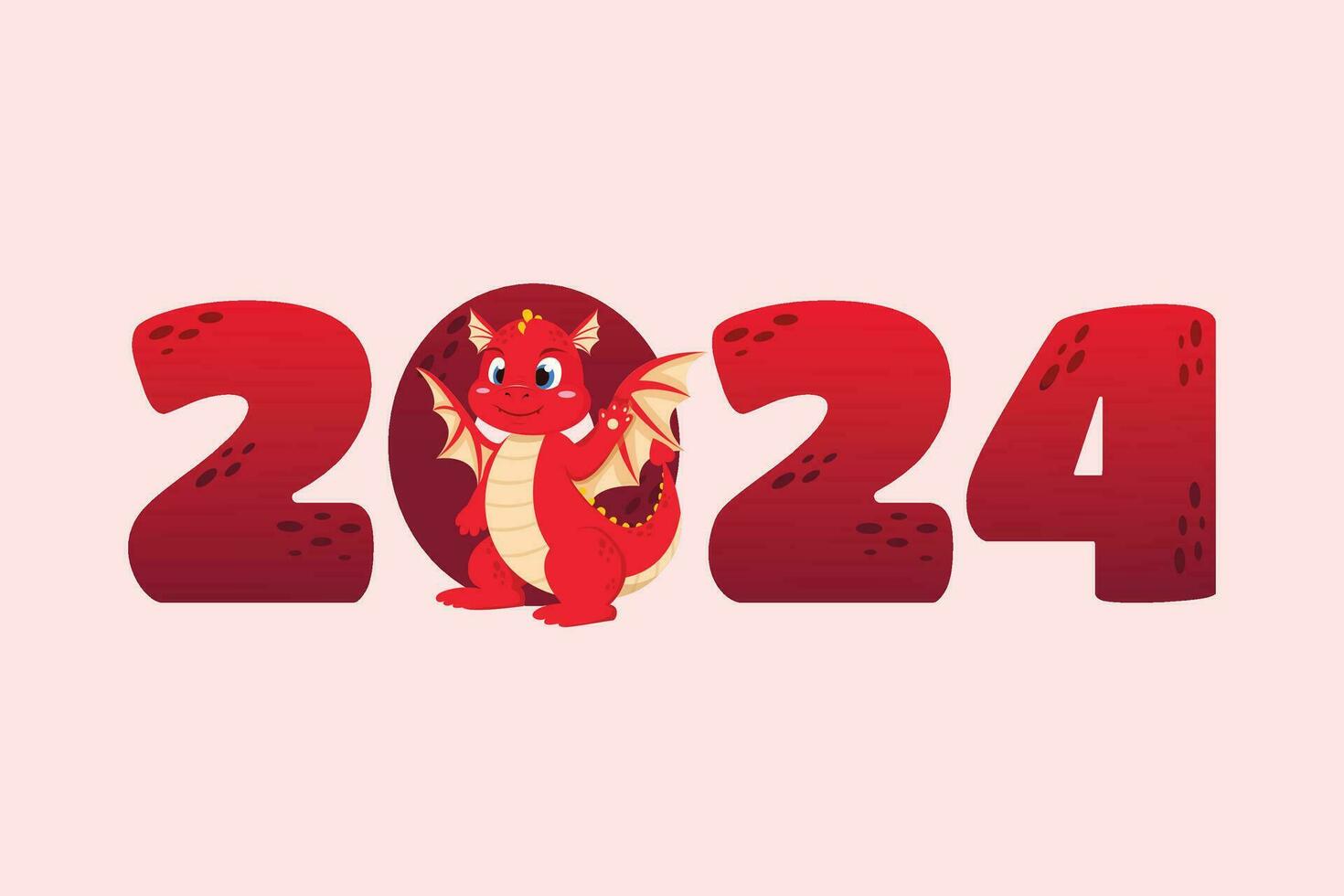 Large numbers 2024 with cute Chinese dragon stylish numbers on a light background vector