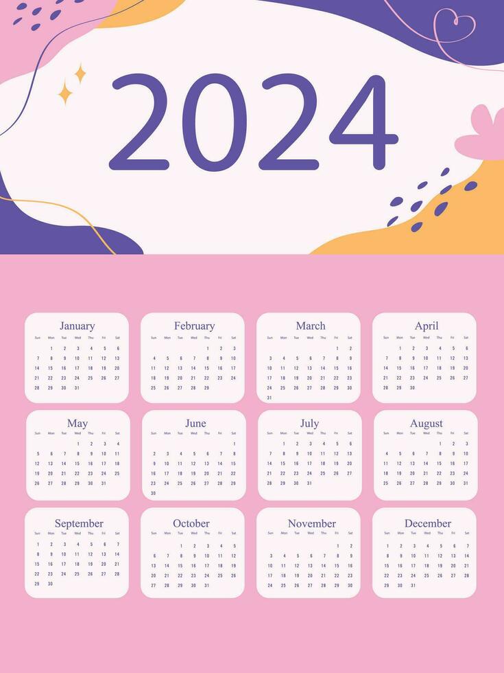 Hand drawn 2024 calendar vector