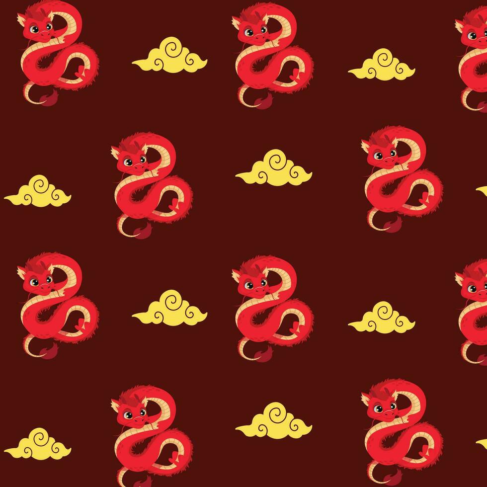 vector flat design chinese dragon pattern design vector seamless pattern chinese dragon red cute 2024 vector cartoon illustration