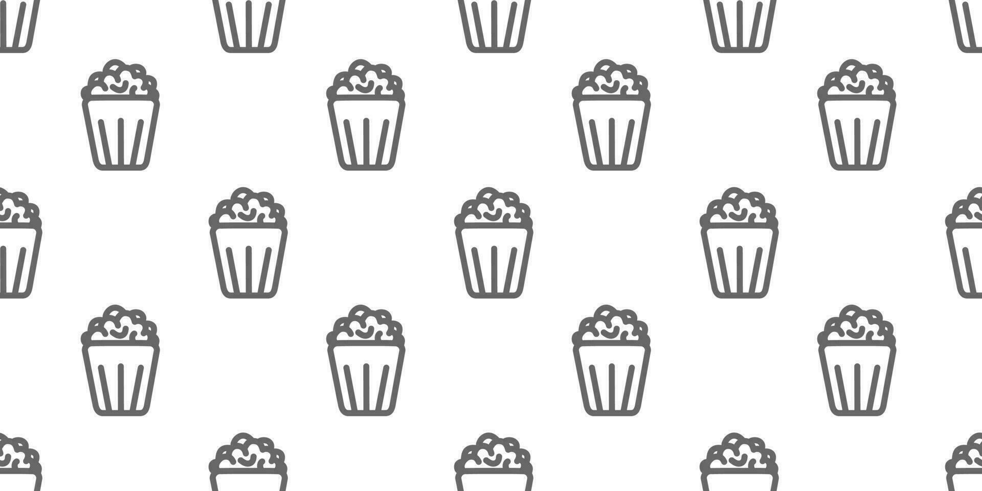 Seamless pattern Popcorn line icon. Popcorn, bucket, box.  Vector illustration isolated on white background. Food, snack. Line style for background, menu, invitation.