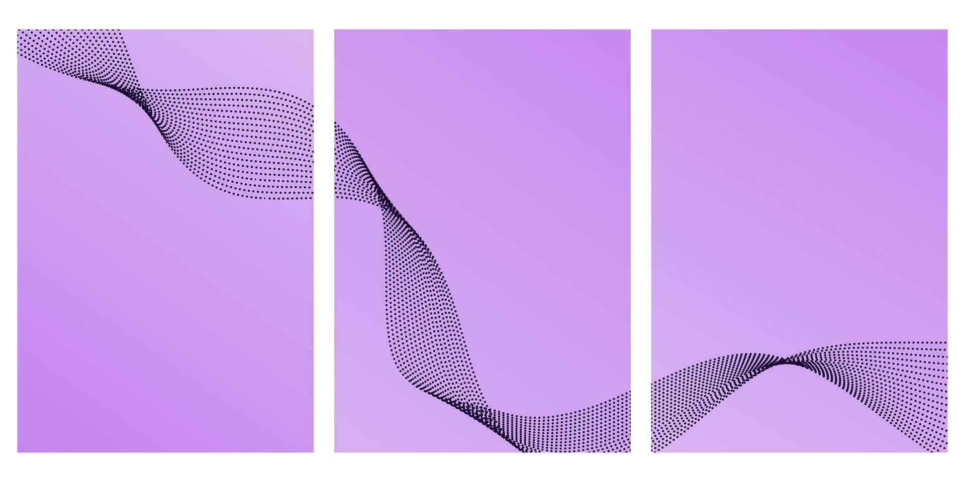 Purple background with abstract linear wave. Set of posters in a dynamic style vector