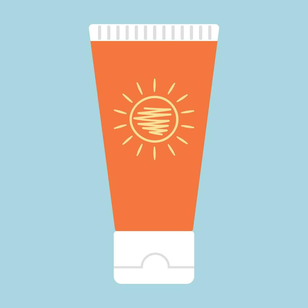 Tube with sunscreen product. SPF summer skincare product. SPF cream or lotion. Vector illustration
