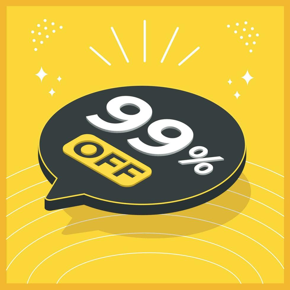 99 percent off. 3D floating balloon with promotion for sales on yellow ...