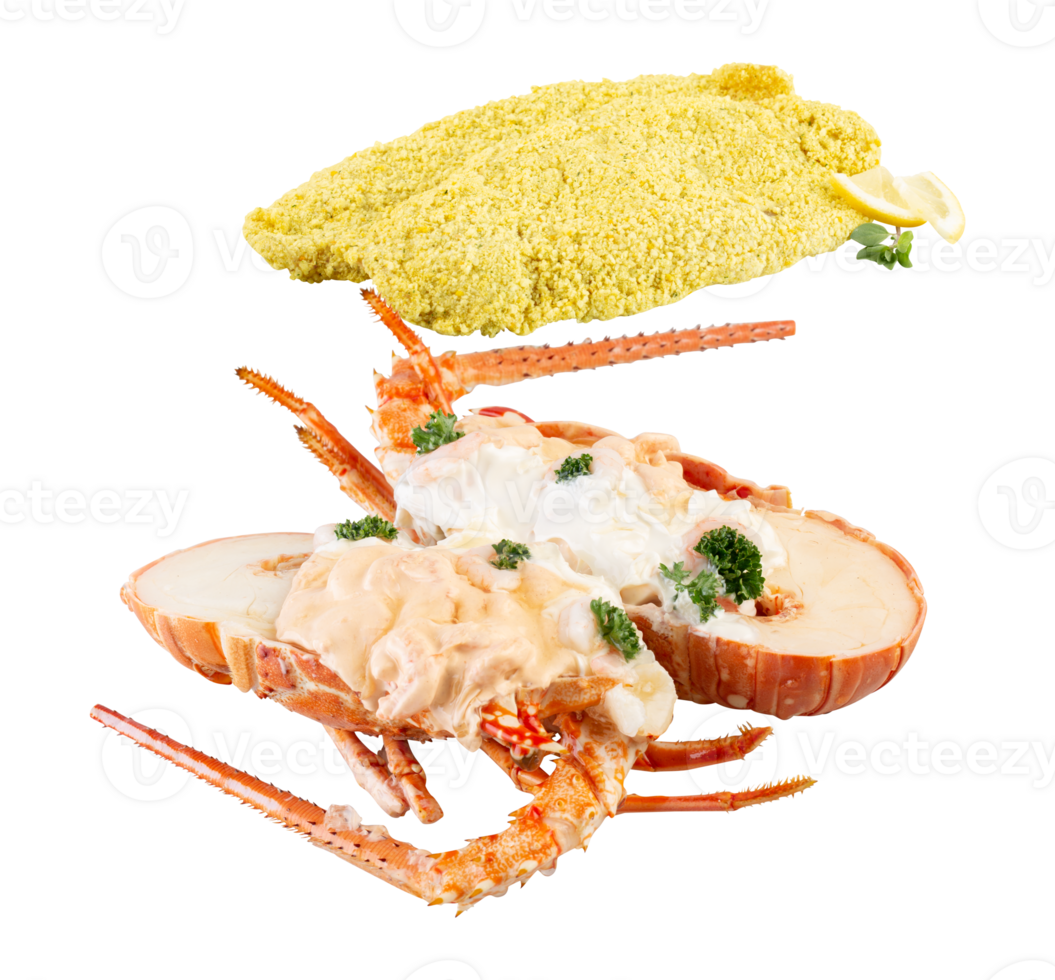Baked Shrimp with Cheese and Crispy Fried Chicken cut out isolated transparent background png