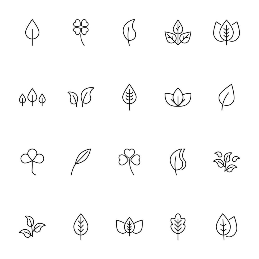 Leaves Vector Icons Collection. Suitable for books, stores, shops. Editable stroke in minimalistic outline style. Symbol for design